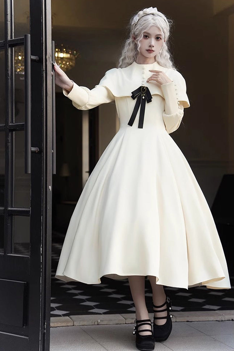 Ivory Thirteenth Evening Long Sleeves Slim Gothic Elegant Lolita Dress