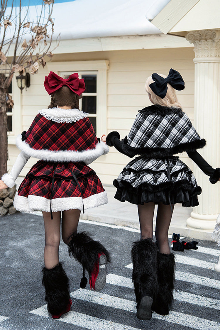 Letters & Poems · Snowy Night Serenade Triple-Layered Print Ruffle Bowknot Sweet Lolita Jsk Dress Set 2 Colors