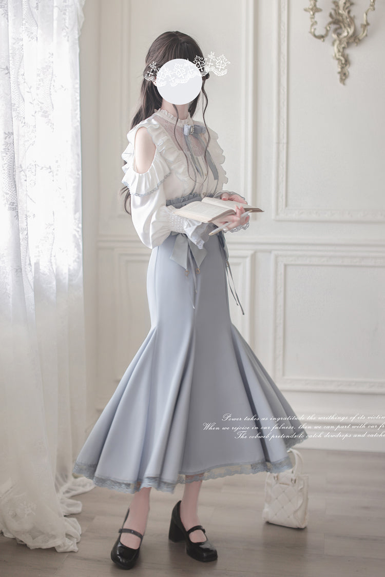 Blue Ruffle Bowknot Slim Sweet Elegant Lolita Fishtail Skirt Dress