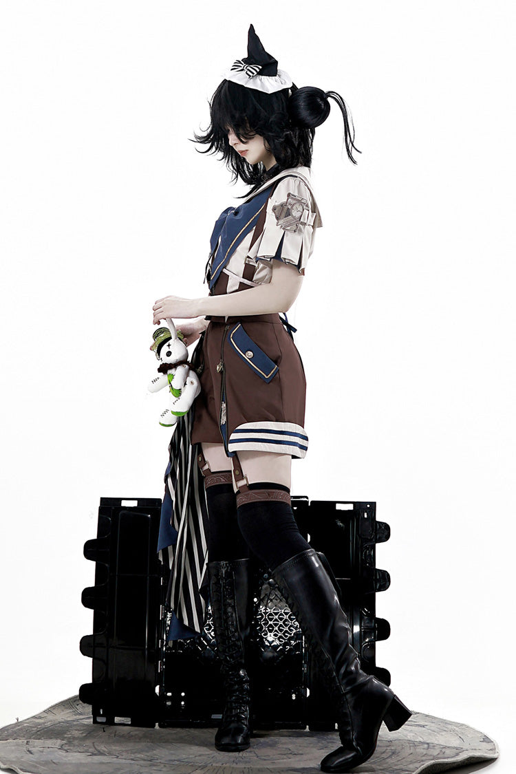 Brown Inventor of Wonderful Equipment Ouji Punk Cool Lolita Bib Shorts