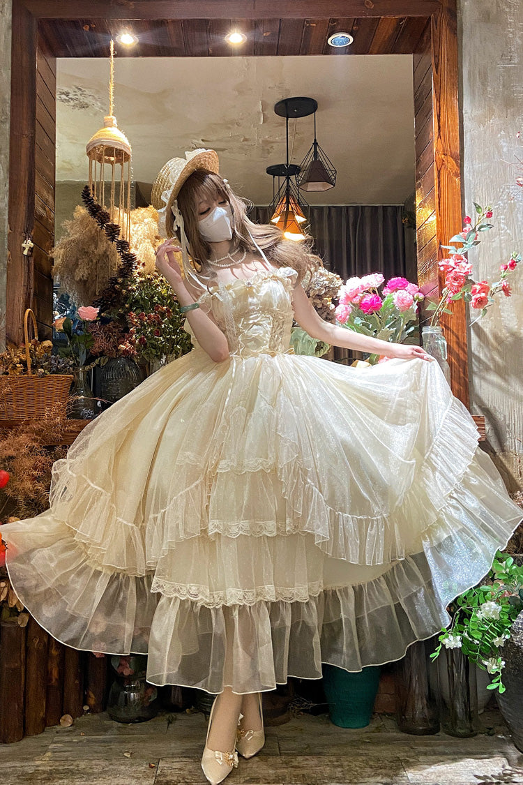 Apricot Moonlight Sonata Ruffle Cardigan Bowknot Lace Sweet Vintage Lolita Jsk Dress