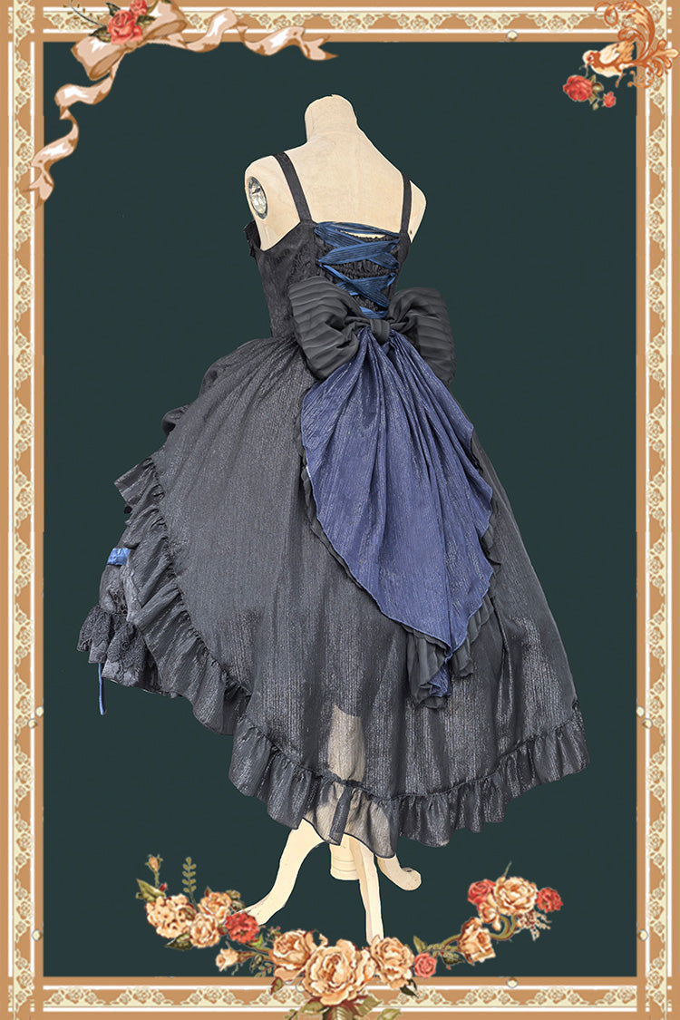 Lilith's Cage Sleeveless Print Ruffle Bowknot Lace-Up Gothic Elegant Lolita Jsk Dress 2 Colors