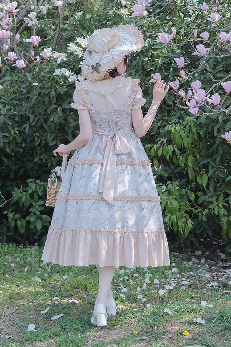 Multi-Color Cherry Butterfly Printed Embroidered Ruffle Sweet Lolita JSK Dress