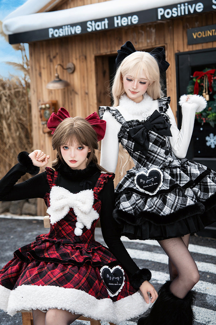 Letters & Poems · Snowy Night Serenade Triple-Layered Print Ruffle Bowknot Sweet Lolita Jsk Dress Set 2 Colors