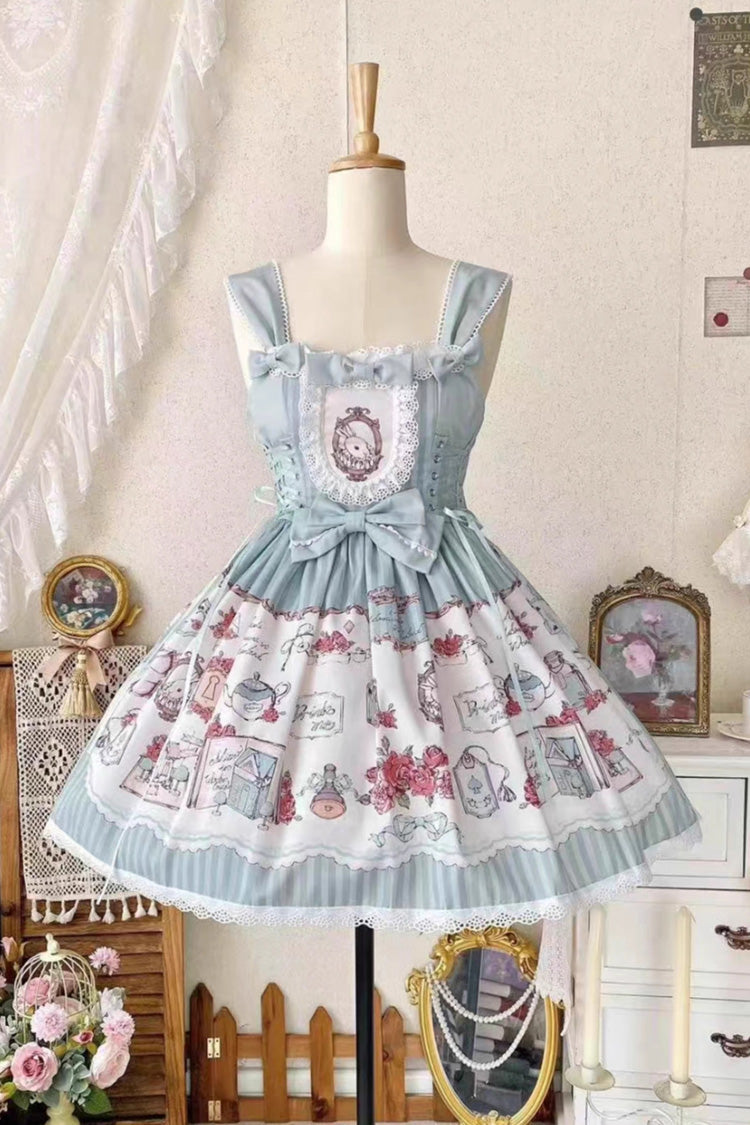 Rabbit's Collection Sleeveless Print Bowknot Lace Sweet Princess Lolita Jsk Dress 3 Colors