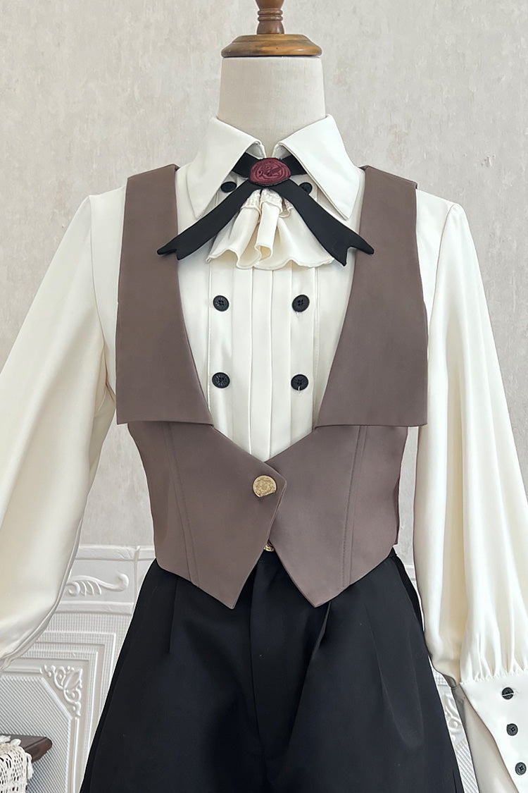 White Little Detective Long Sleeves Bowknot Ouji Prince Handsome Lolita Blouse