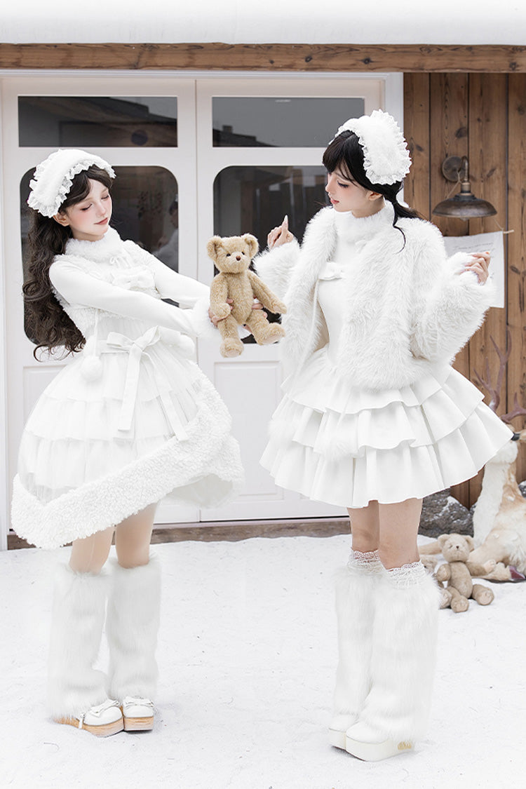 White Chocolate Triple-Layered Ruffle Bowknot Sweet Lolita Jsk Dress Set