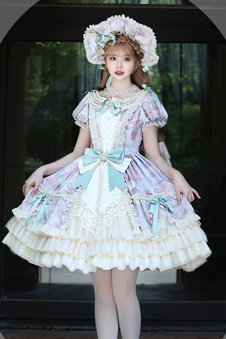 Angel Heart Sky Oil Painting Print Ruffle Cardigan Bowknot Sweet Princess Lolita Dress 3 Colors