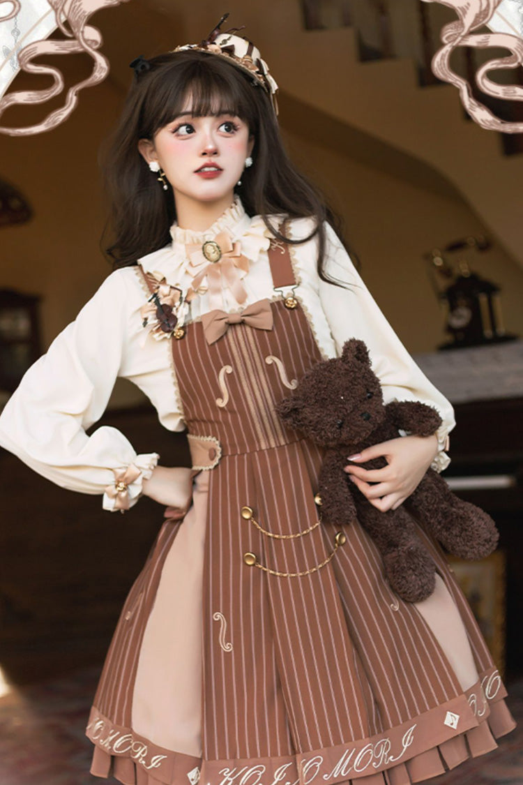 The Violin Embroidery Print Ruffle Bowknot Sweet College Style Lolita Strap Dress 2 Colors