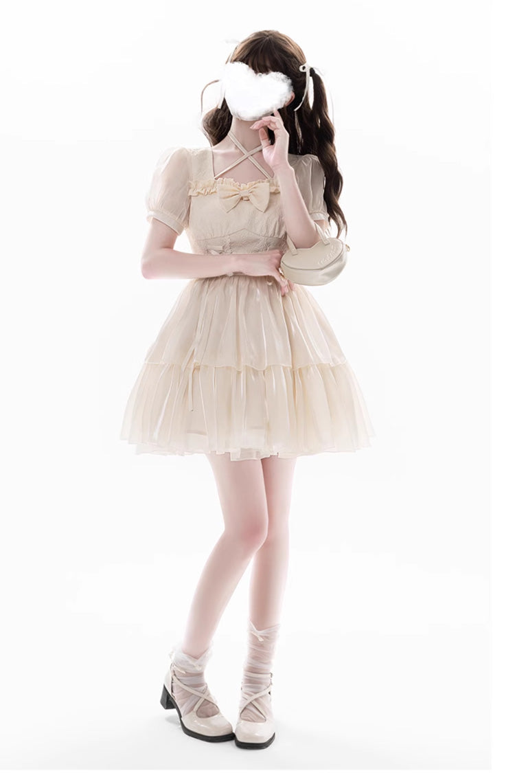 Apricot Prussian Legend Short Sleeves Multi-Layered Jacquard Ruffle Bowknot Sweet Lolita Dress