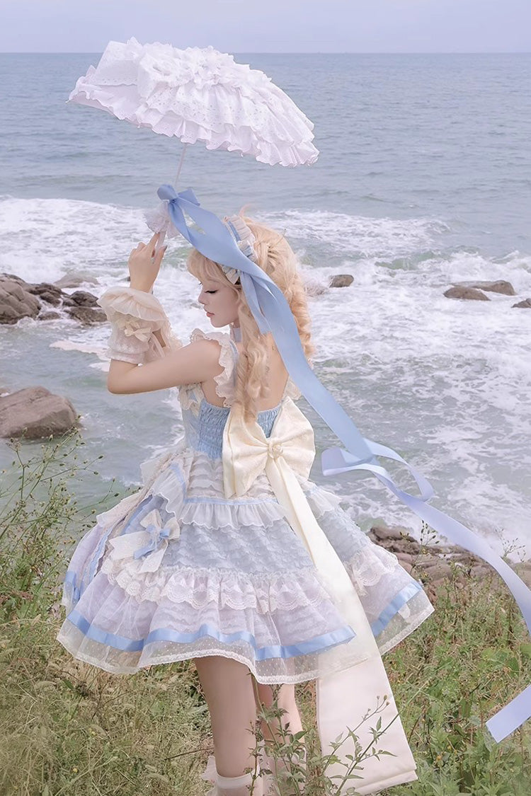Blue Moonstone Sleeveless Ruffle Embroidery Bowknot Lace Fishbone Sweet Princess Lolita Dress