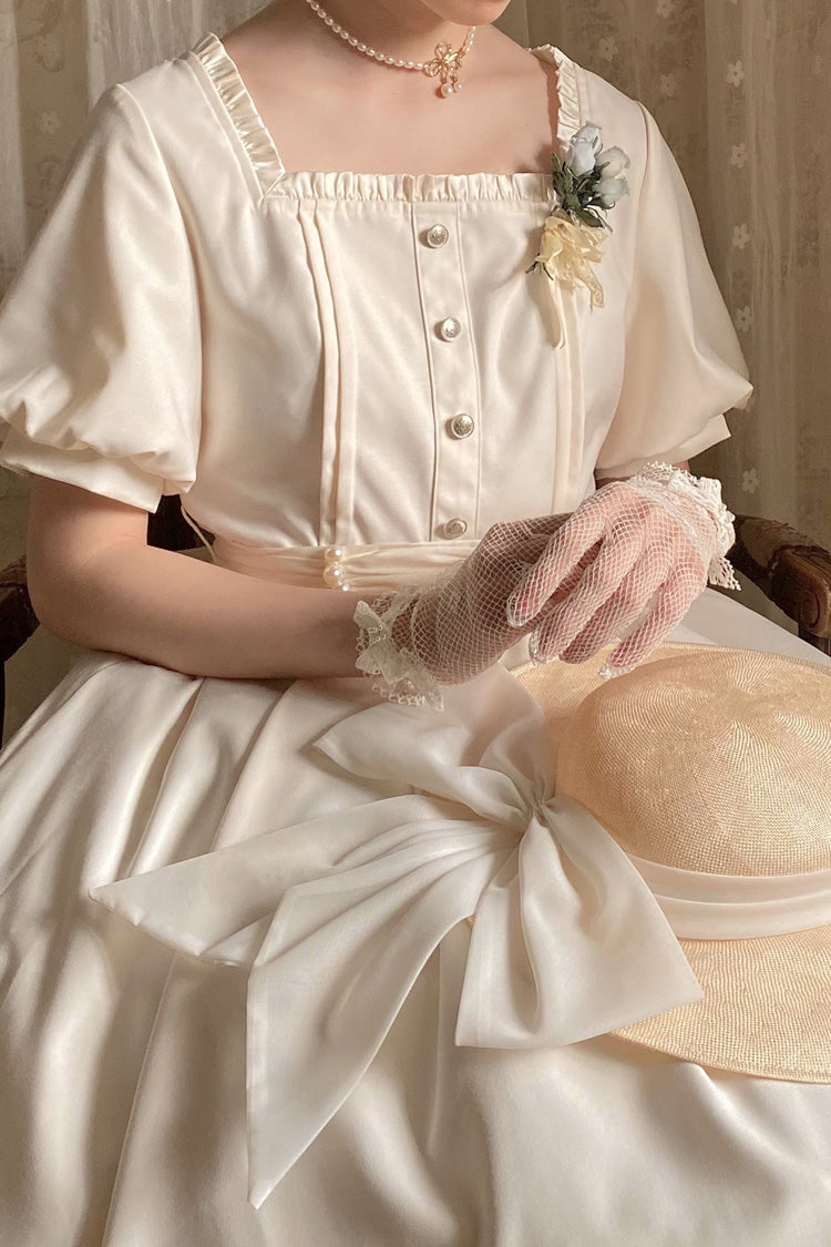 Apricot Random Thoughts Square Collar Short Sleeves Ruffle Classic Vintage Elegant Lolita Dress