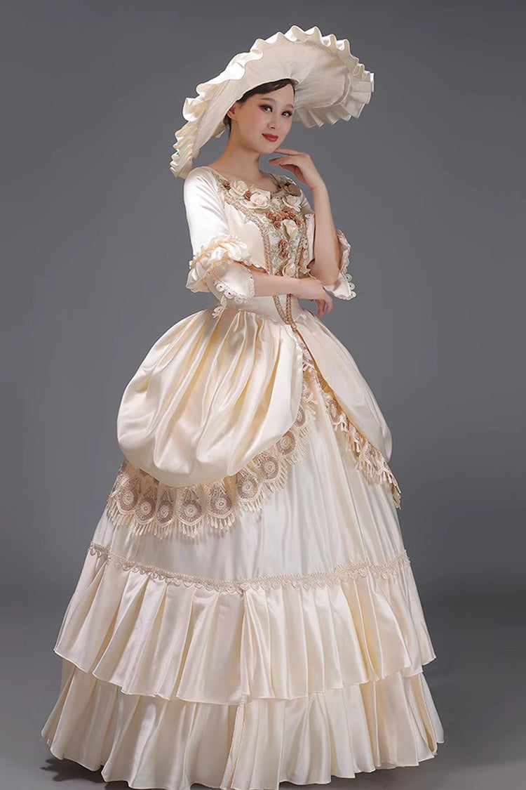 Champagne 3D Flower Decoration Multi-layer Ruffle Embroidery Cardigan Sweet Vintage Princess Victorian Dress