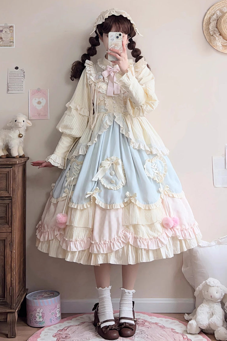 Multi-Color Mianmian Macaron Sleeveless Multi-Layered Ruffle Bowknot Lace Sweet Lolita Jsk Dress (Long Version)