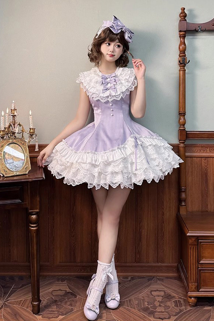 Purple Miss Tsundere Sleeveless Multi-Layered Ruffle Bowknot Lace Asymmetric Sweet Princess Lolita Dress