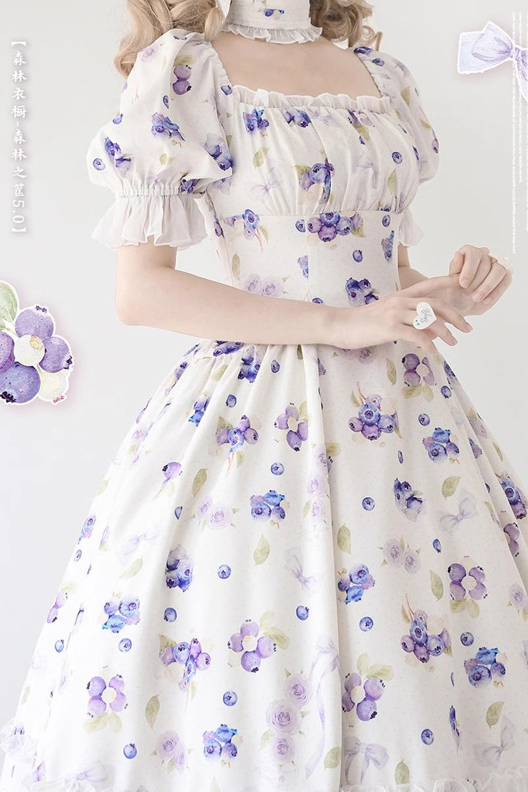 Forest Basket Print Short Sleeves Ruffle Lace Sweet Elegant Lolita Dress 6 Colors