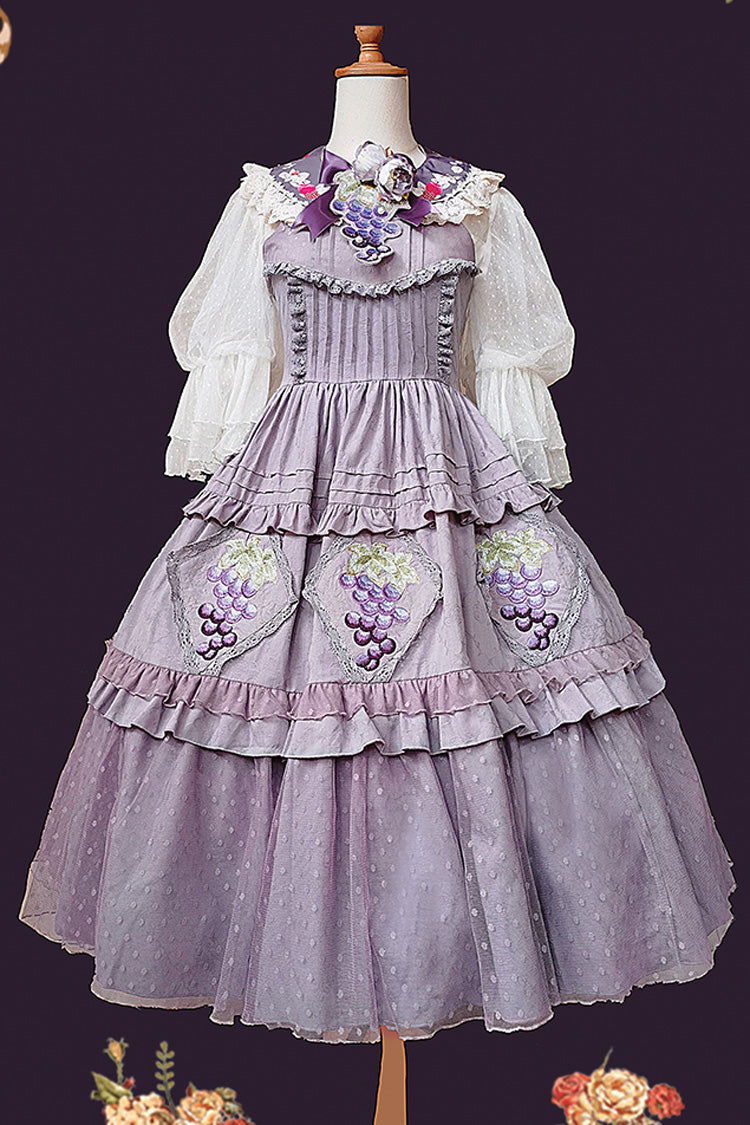 Purple Vineyard Sleeveless Jacquard Print Ruffle Embroidery Sweet Lolita Jsk Dress