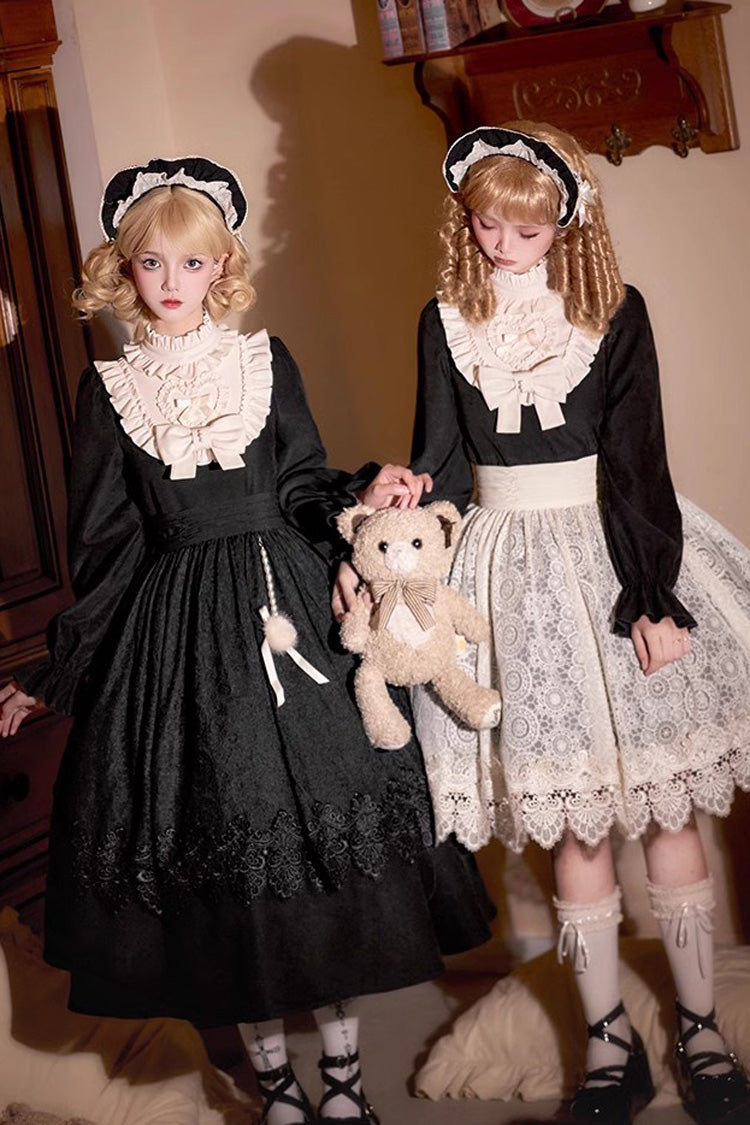 Black Twilight Choir Long Sleeves Bowknot Lace Sweet Vintage Lolita Dress 2 Versions