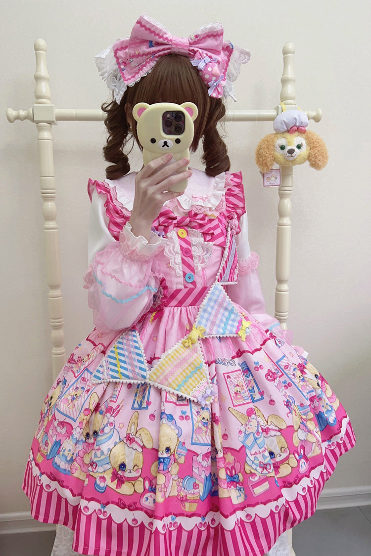 Bunny Pastry Chef Print Bowknot Gothic Japanese Lolita Jsk Dress 3 Colors