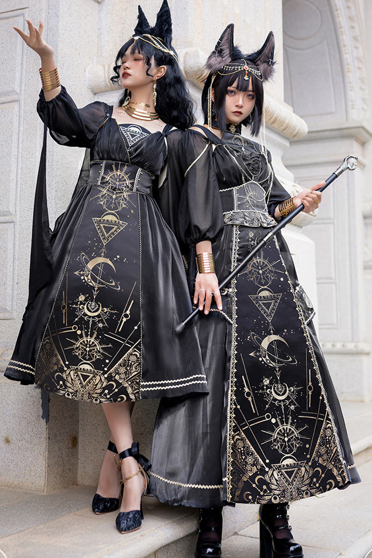Black Nightmare of Horus Print Ruffle Hot Stamping Gothic Gorgeous Lolita Jsk Short Dress