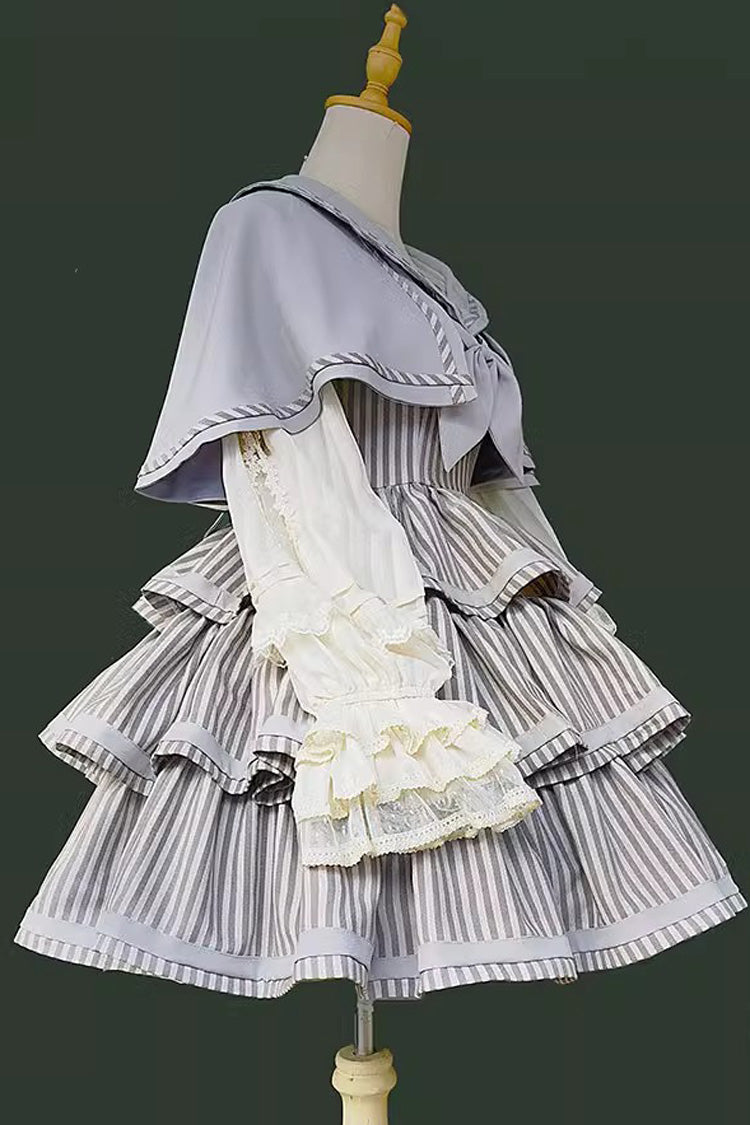 From the Other Side Sleeveless Triple-Layered Vertical Stripes Print Print Ruffle Bowknot Sweet College Style Lolita Jsk Dress
