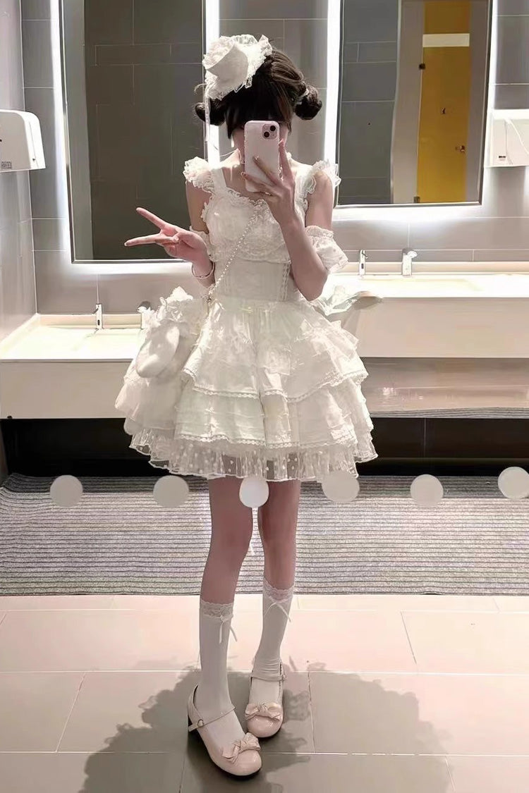 White Pray Multi-Layered Bowknot Lace Sweet Lolita Dress