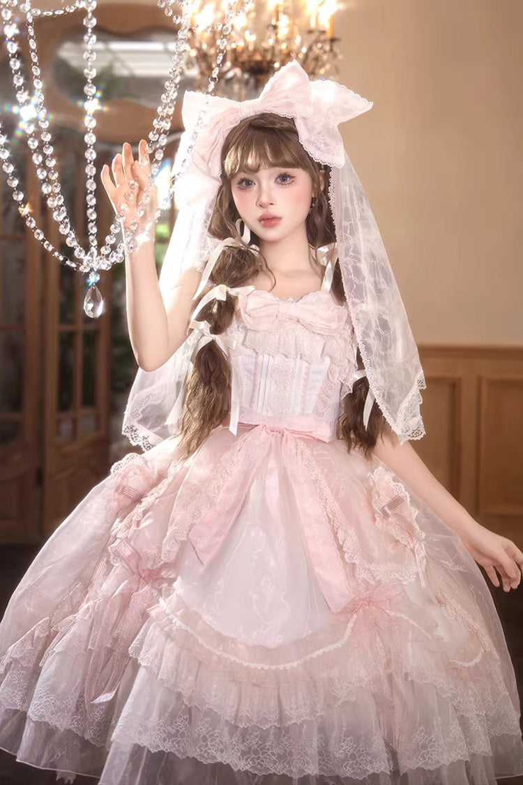 Pink Candy Flavor Square Collar Sleeveless Ruffled Bow Lace Sweet Gorgeous Lolita Jsk Dress