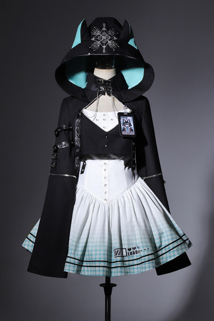 Black/White Electronic Cat Print Future Suit Gothic Cool Lolita Dress