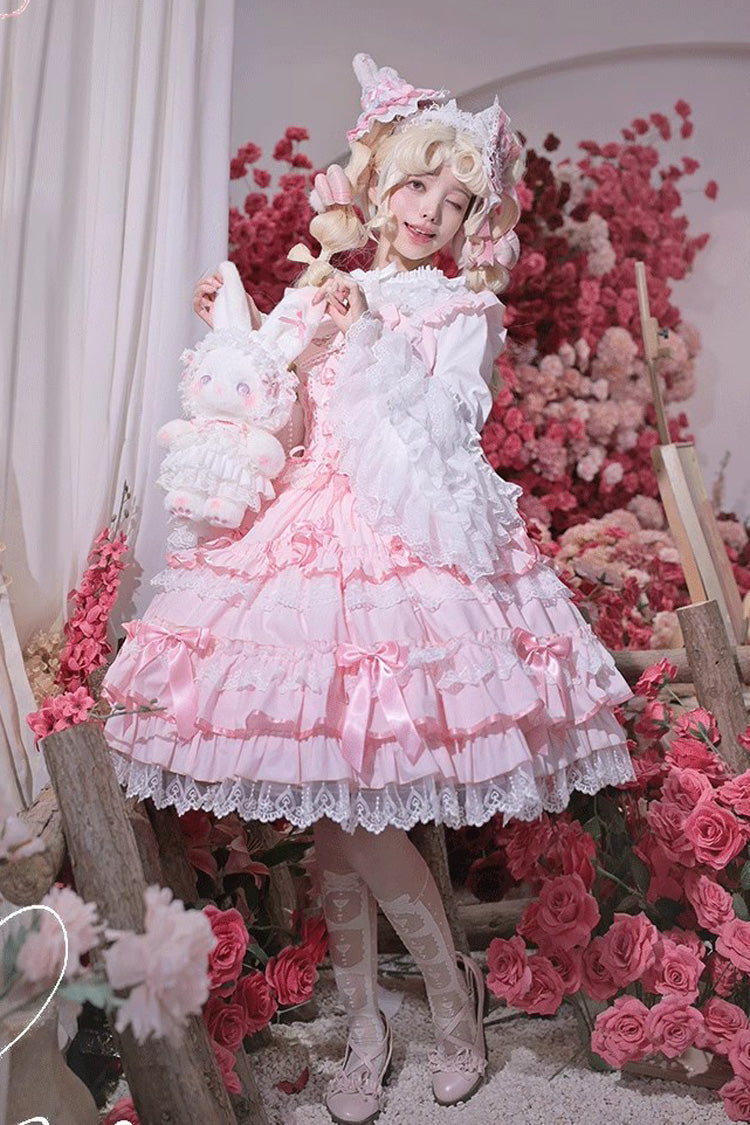Love Notebook Sleeveless Multi-Layered Ruffle Bowknot Lace Sweet Lolita Jsk Dress 5 Colors