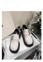 Lolita Shoes Beige Chunky Platform Loafers 7cm Height Increase British Style Leather for Women