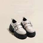Lolita Shoes Beige Chunky Platform Loafers 7cm Height Increase British Style Leather for Women