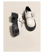 Lolita Shoes Beige Chunky Platform Loafers 7cm Height Increase British Style Leather for Women