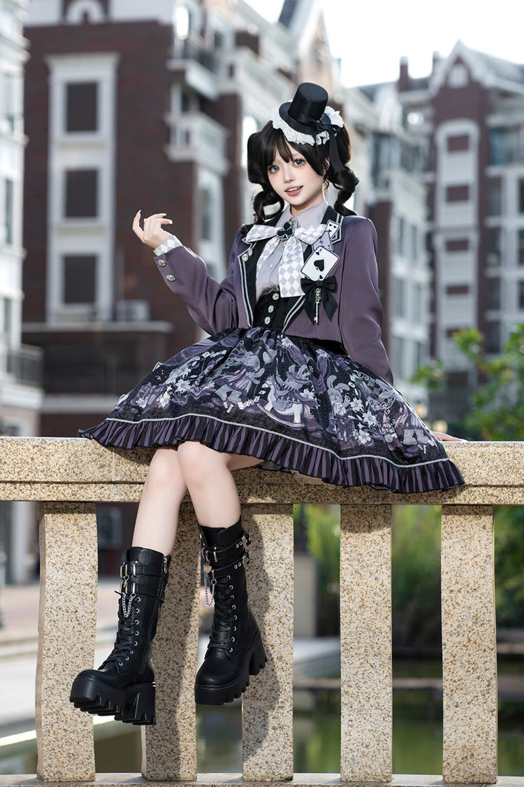 Black/Purple Magic Troupe Printed Ruffled Sweet Classic Lolita Skirt Set