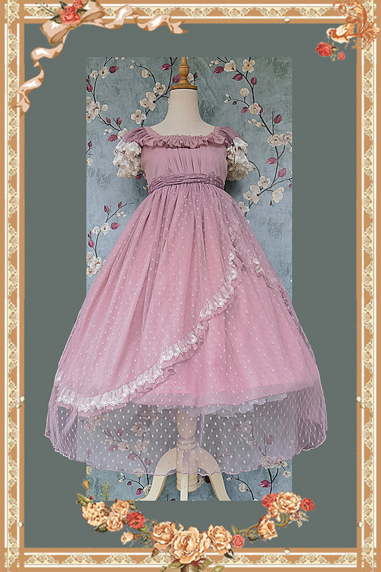 Pink Moon goddess *Mediana* Polka Dot Print Ruffle Bowknot Asymmetric Sweet Elegant Lolita Dress