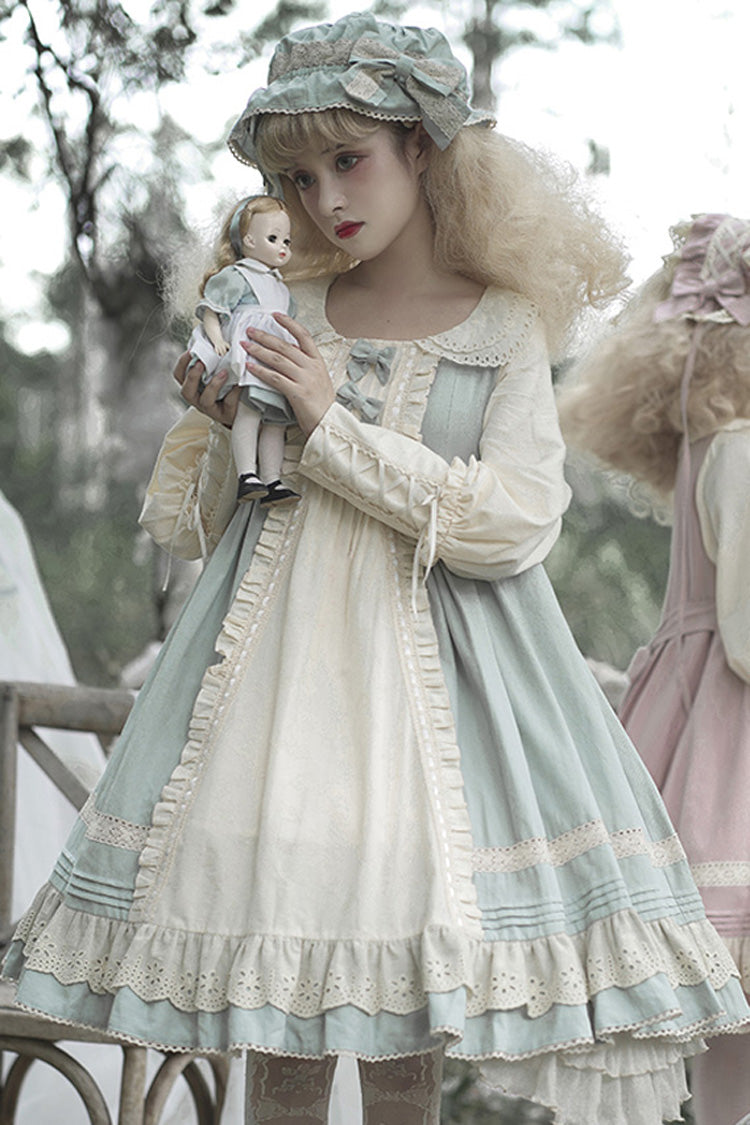 Retro Doll Collar Long Sleeved Ruffled Cotton Sweet Lolita OP Dress