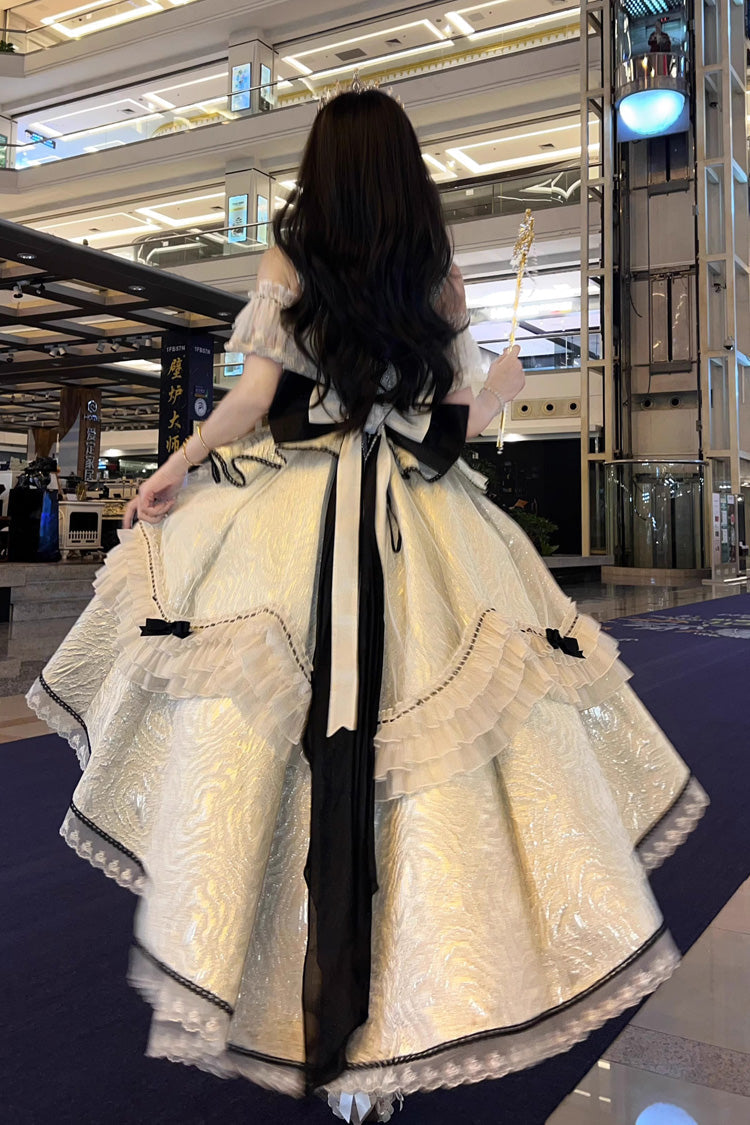 Ivory/Black Tycoon's Daughter Ruffle Bowknot Sweet Elegant Princess Lolita Jsk Dress