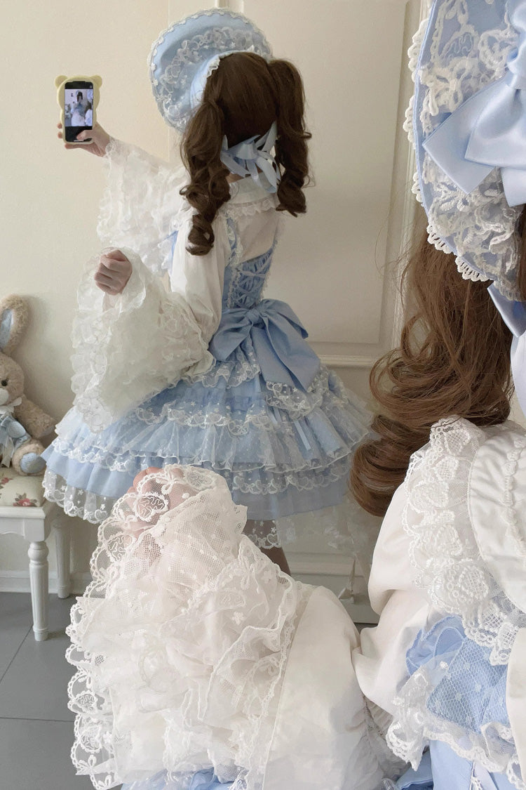 Blue Love Overture Multi-Layered Ruffle Bowknot Lace Sweet Lolita Jsk Dress