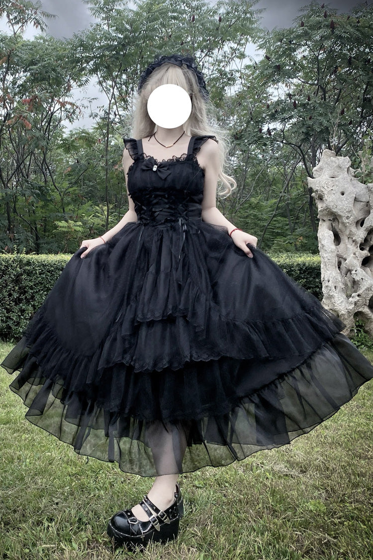 Black Moonlight Sonata Ruffle Cardigan Bowknot Lace Gothic Vintage Lolita Jsk Dress