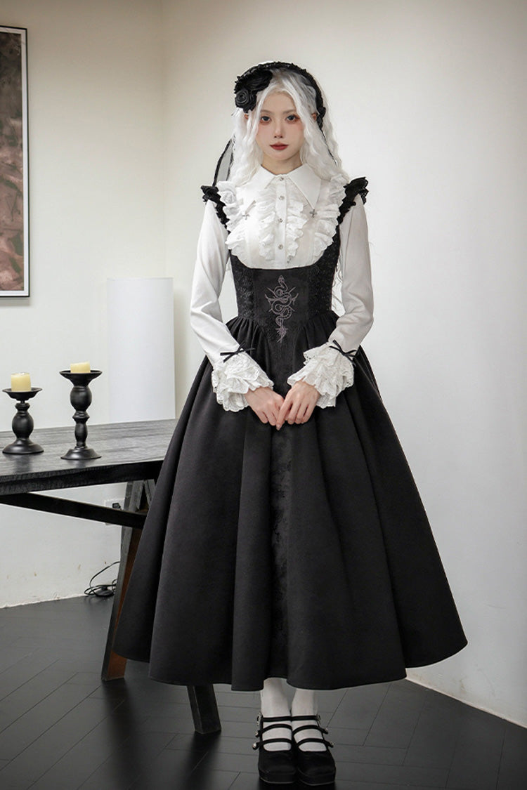 Black Cross Snake Pattern Print Embroidery Gothic Lolita Strap Dress