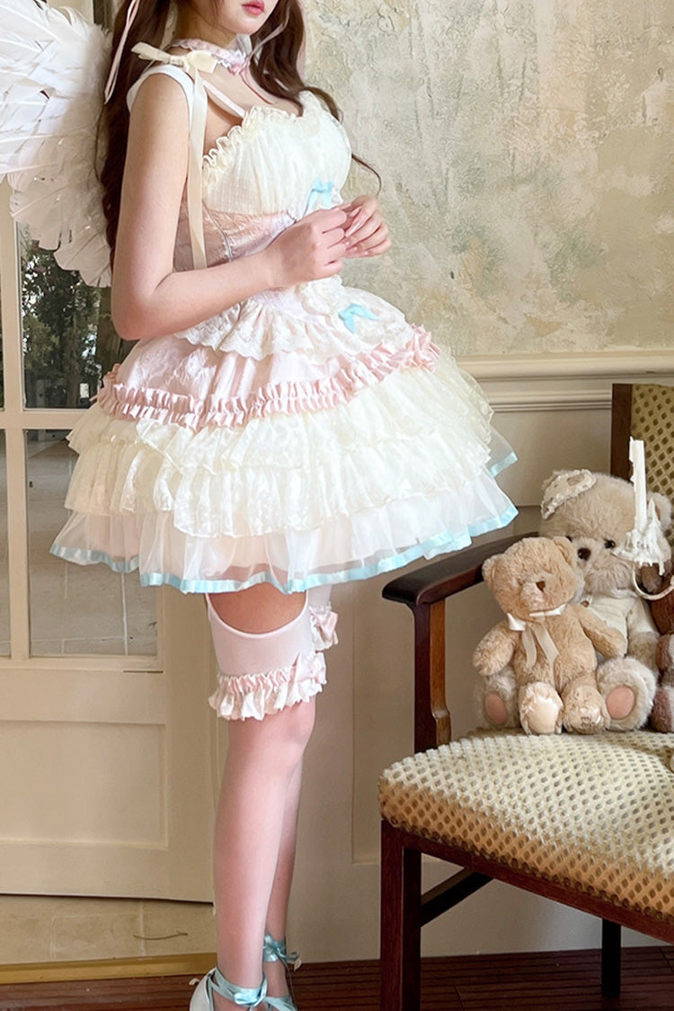 Pink Dream Girl Multi-Layered Ruffle Bowknot Lace Ballet Sweet Lolita Dress