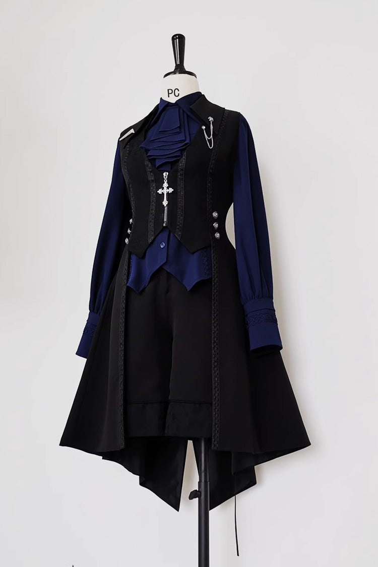 Black/Blue Vintage Medieval Little Prince Ouji Lolita Swallowtail Long Vest