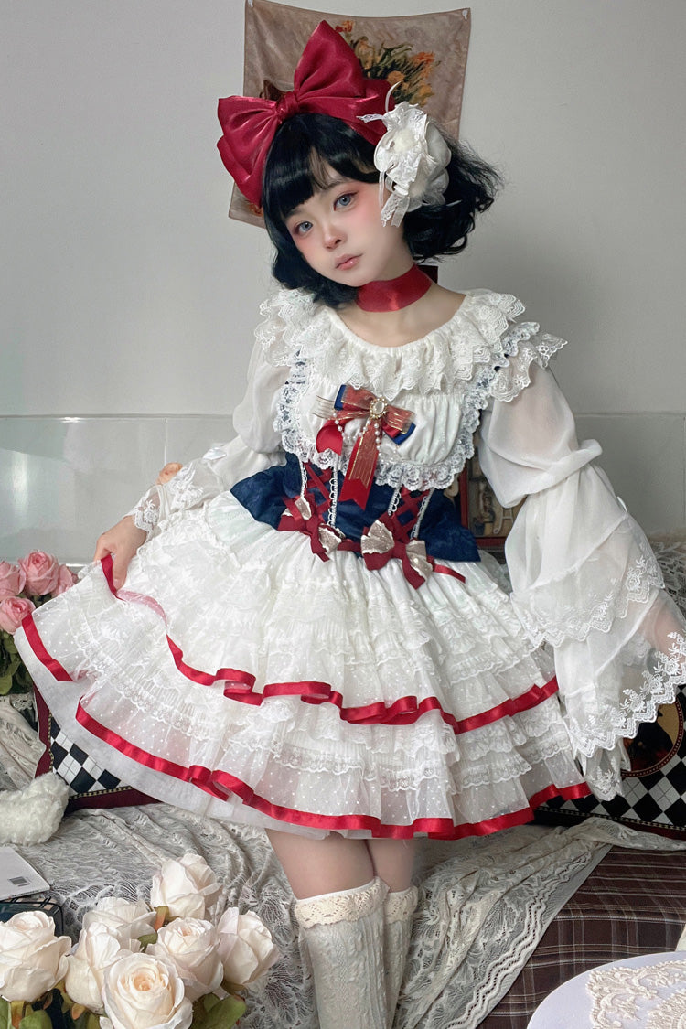 Snow White Ruffle Bowknot Lace Sweet Lolita Jsk Dress 2 Version