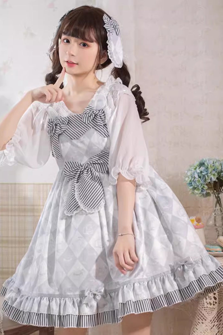 Grey Alice Bunny Ruffle Bowknot Sweet Princess Lolita Jsk Dress