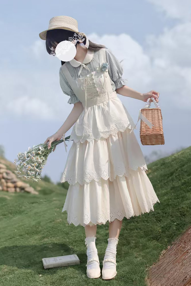 Ivory Sleeveless Triple-Layered Ruffle Lace-Up Sweet Elegant Lolita Jsk Dress