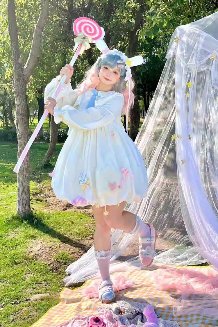 White Doll Collar Long Sleeves Candy Bowknot Sweet Lolita Dress