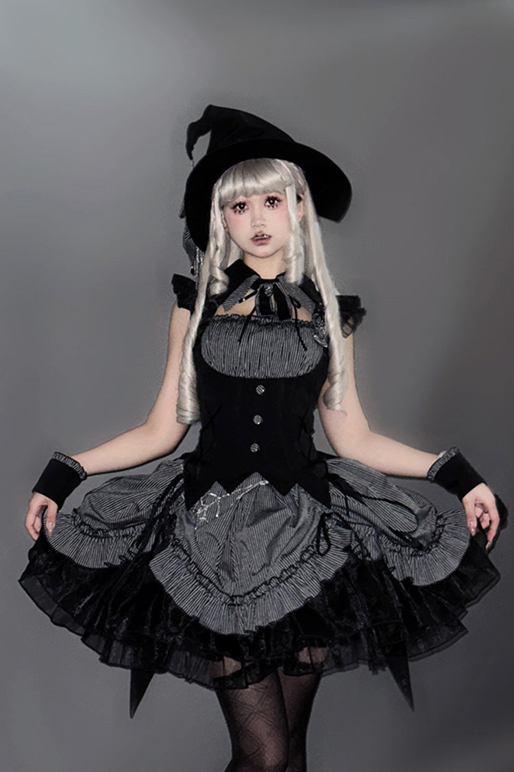 Grey Potions Sleeveless Triple-Layered Ruffle Bowknot Lace Gothic Lolita Dress 2 Colors