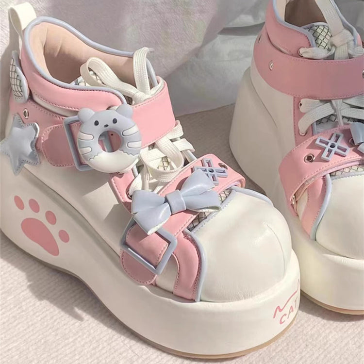 Sweet Bear Paw Print Bowknot Lolita Ankle Boots 2 Colors