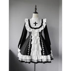 Black and White Goth Nun Style Lolita Dress Tutu Ruffle Cross