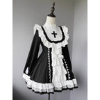 Black and White Goth Nun Style Lolita Dress Tutu Ruffle Cross