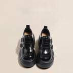 Lolita Shoes Black Chunky Platform Loafers 7cm Height Increase British Style Leather for Women